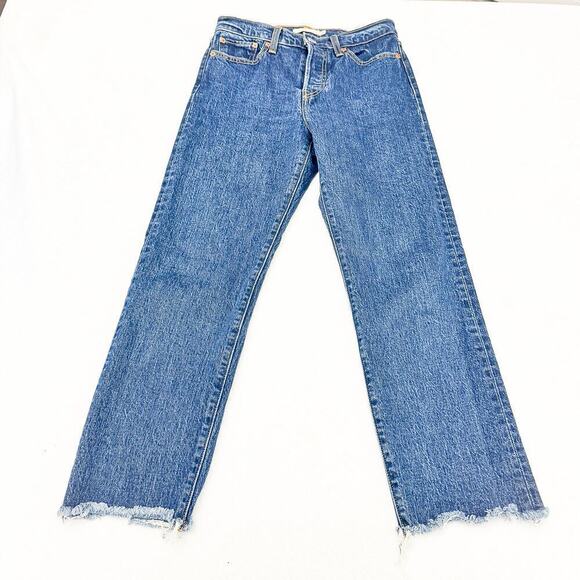 Levi's Wedgie Straight Raw Hem Button-Fly Denim Jeans Size 26 - Picture 2 of 9
